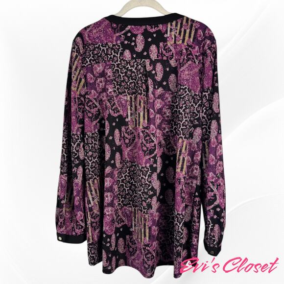 NY Collection Women's Fuchsia Black Abstract Floral Tunic High Low Sz XL. - Picture 2 of 8
